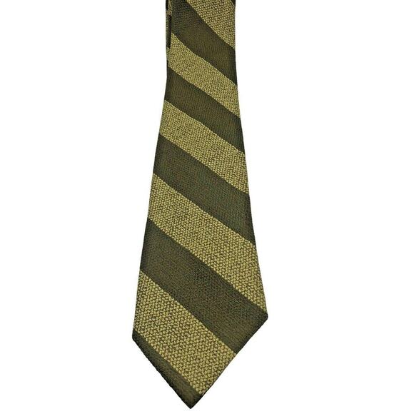 70s Tie Green Striped Dacron Repp Diagonal Stripe Dark Academia Vintage Textured - Picture 1 of 7